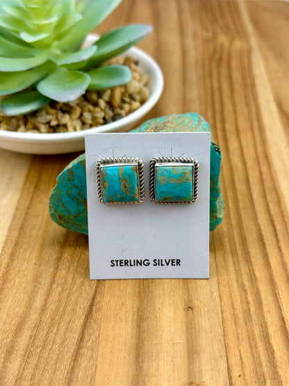 Kingman Turquoise Square Stud Earrings