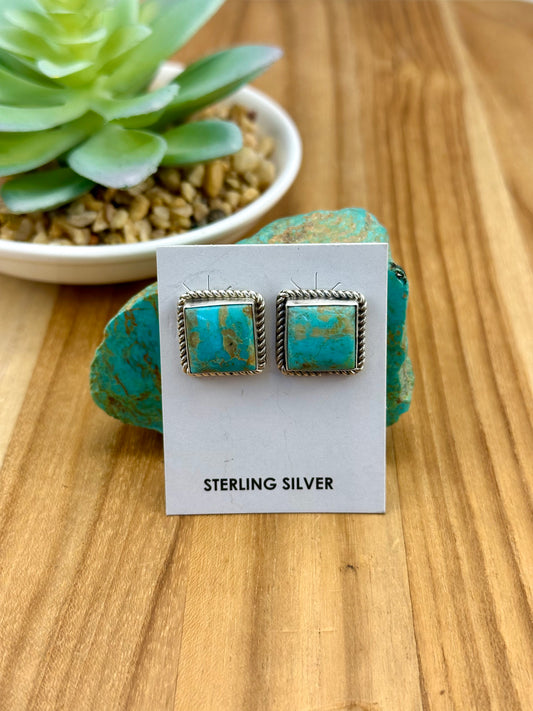 Kingman Turquoise Square Stud Earrings