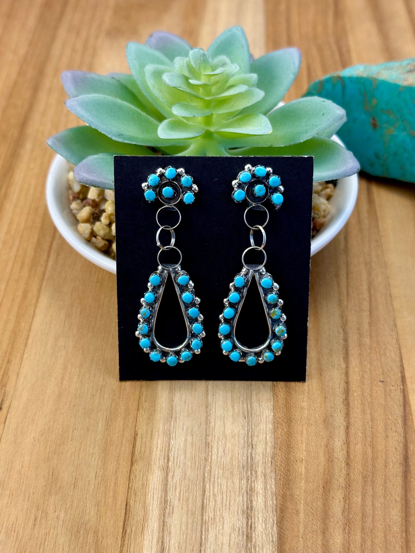 Kingman Turquoise Cluster Dangle Earrings