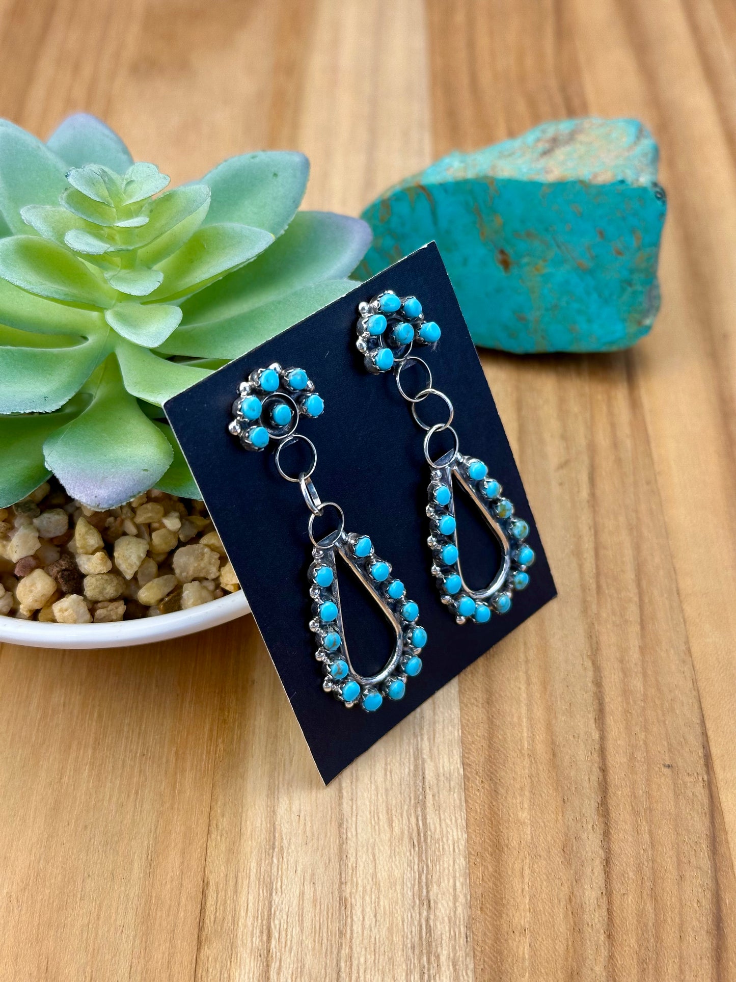 Kingman Turquoise Cluster Dangle Earrings