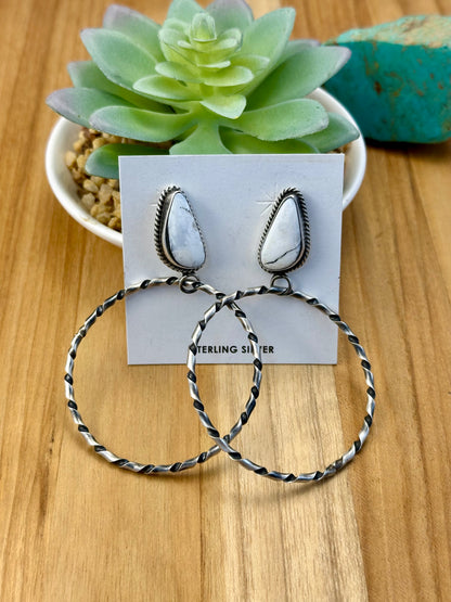 White Buffalo Single Stone Hoop Earrings