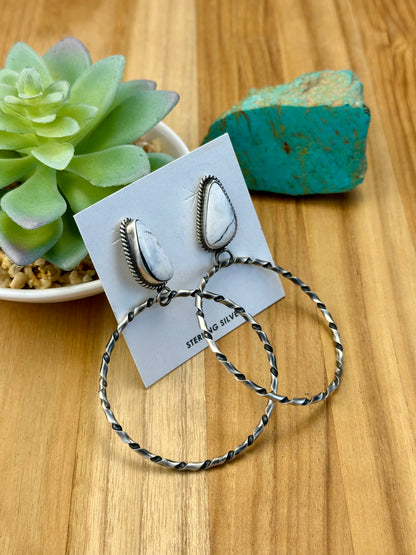White Buffalo Single Stone Hoop Earrings