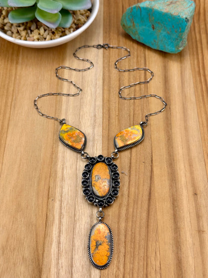 Bumblebee Jasper & Black Onyx Sterling Lariat