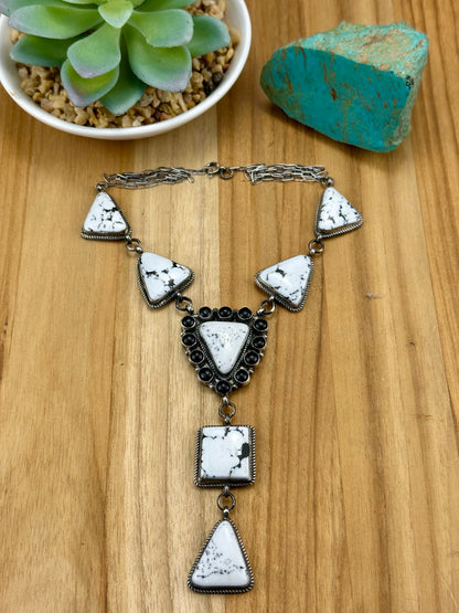 White Buffalo & Onyx Sterling Lariat