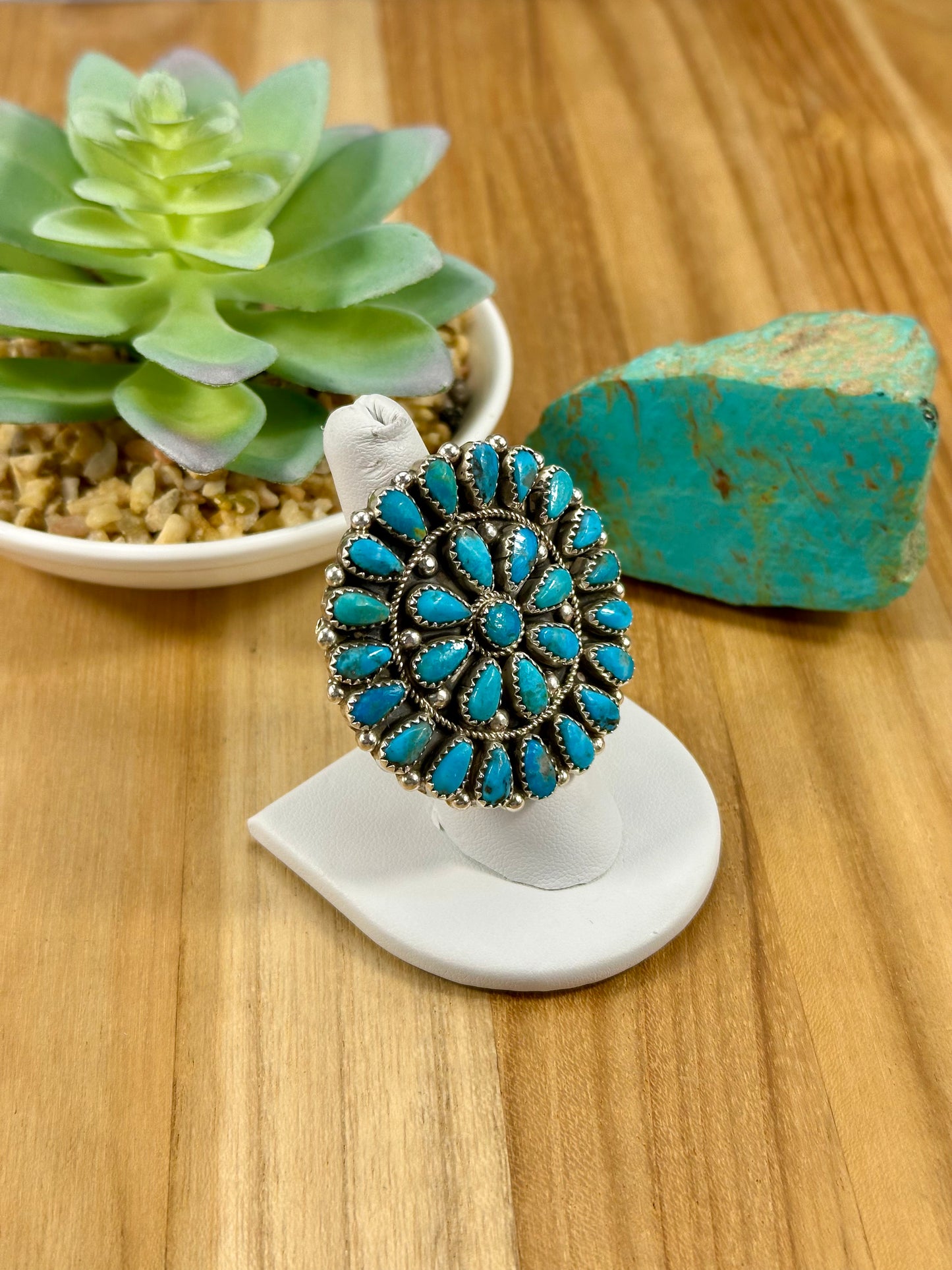 Kingman Turquoise Floral Cluster Sterling Ring