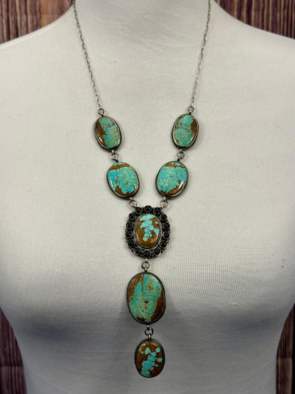 #8 Turquoise & Onyx Cluster Lariat