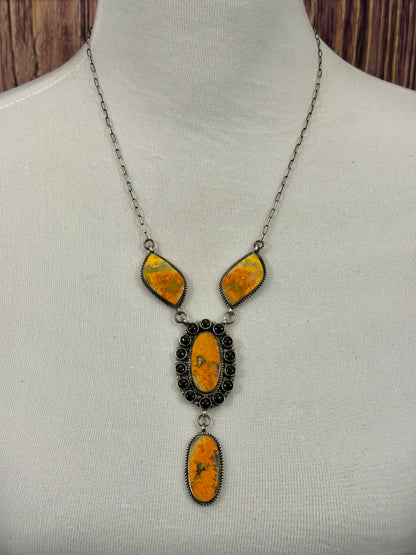Bumblebee Jasper & Black Onyx Sterling Lariat