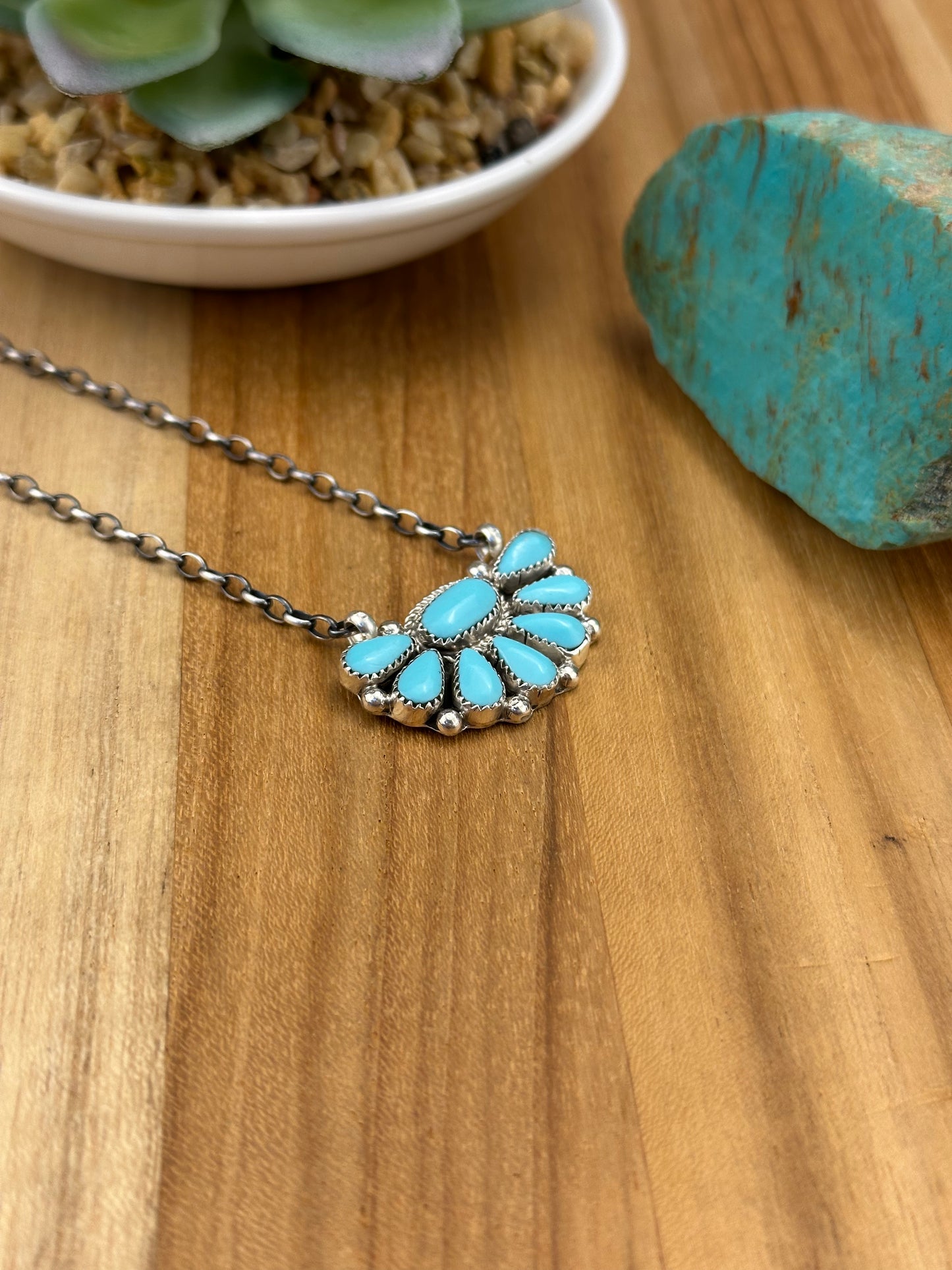 Kingman Turquoise Half Cluster Necklace