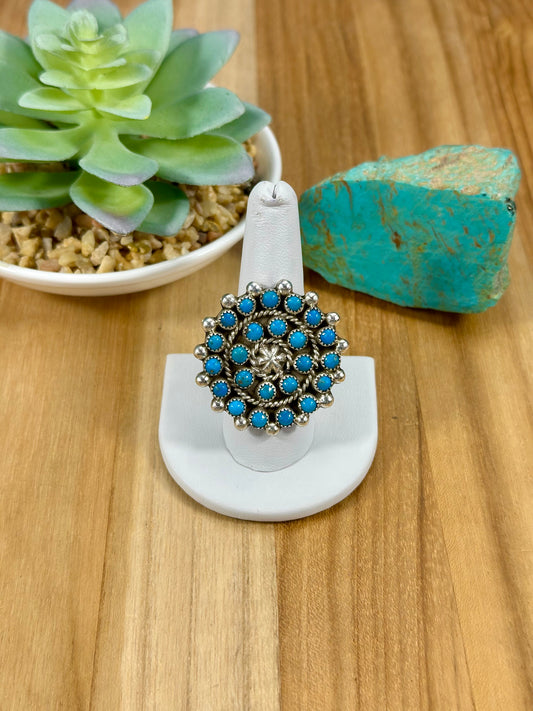 Kingman Turquoise Cluster Sterling Ring