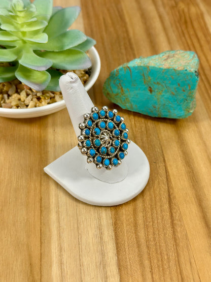 Kingman Turquoise Cluster Sterling Ring