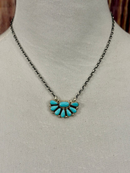 Kingman Turquoise Half Cluster Necklace