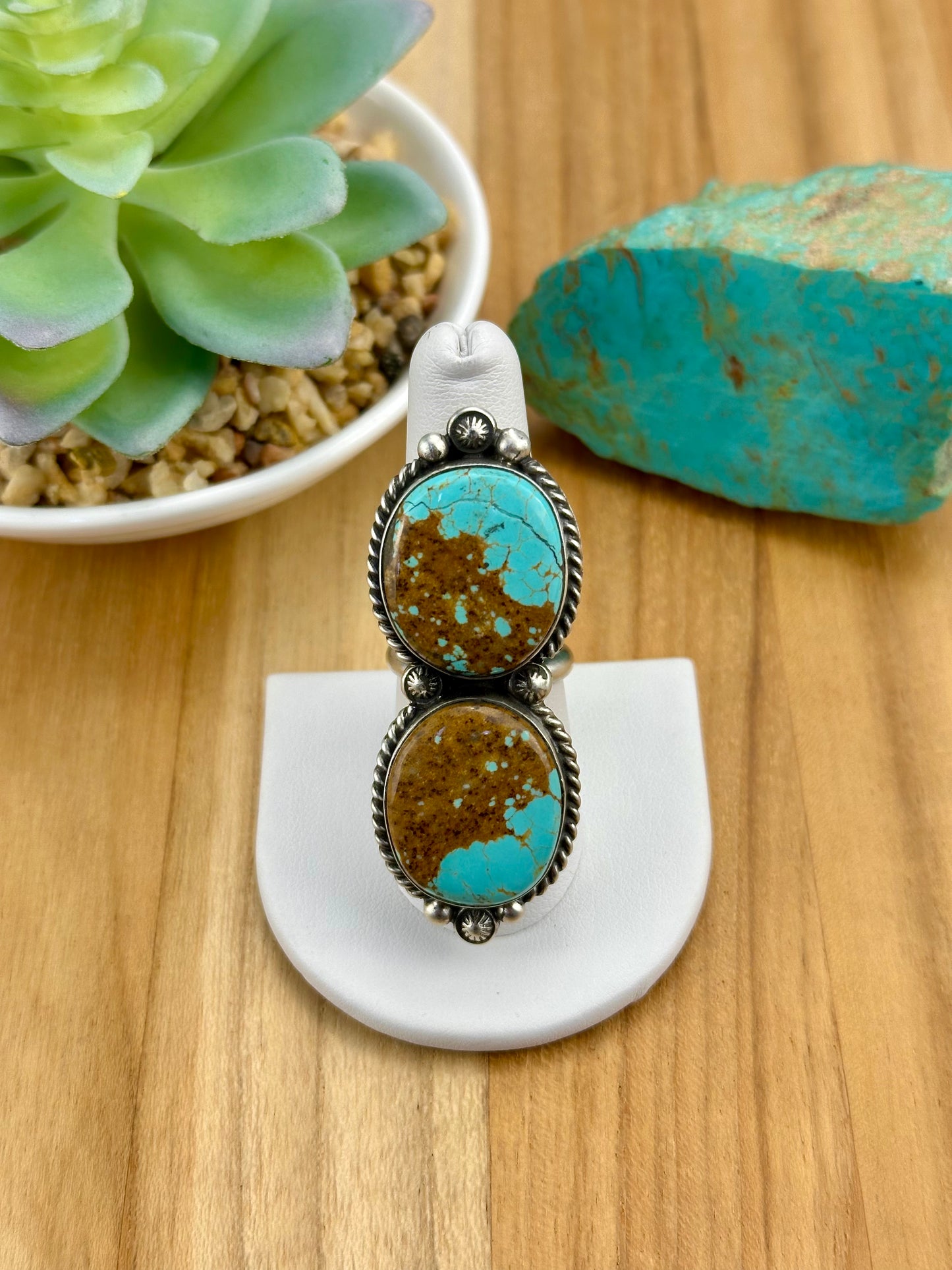 #8 Turquoise 2 Stone Sterling Ring