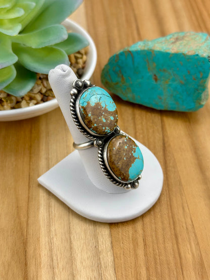 #8 Turquoise 2 Stone Sterling Ring