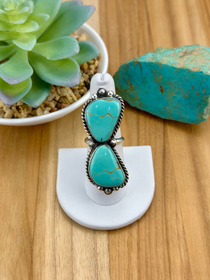 Kingman Turquoise 2 Stone Sterling Ring