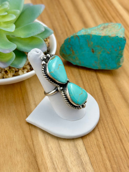 Kingman Turquoise 2 Stone Sterling Ring
