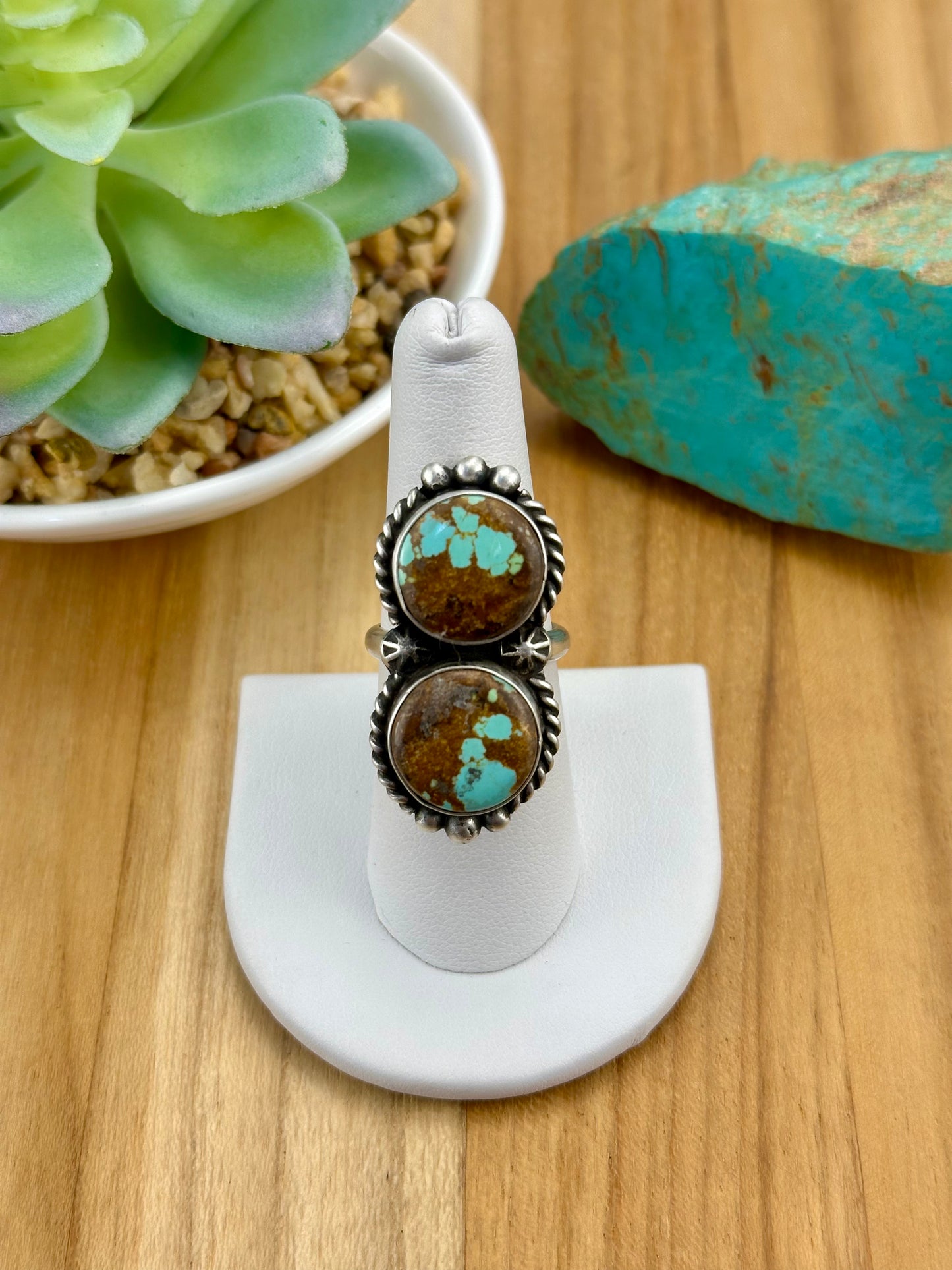 Kingman Turquoise 2 Stone Sterling Ring