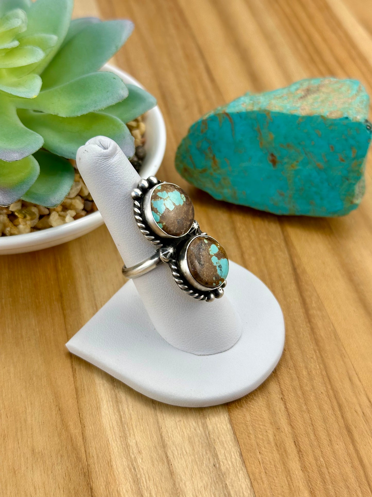 Kingman Turquoise 2 Stone Sterling Ring