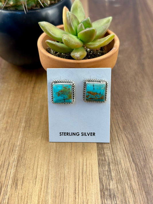 Kingman Turquoise Square Stud Earrings