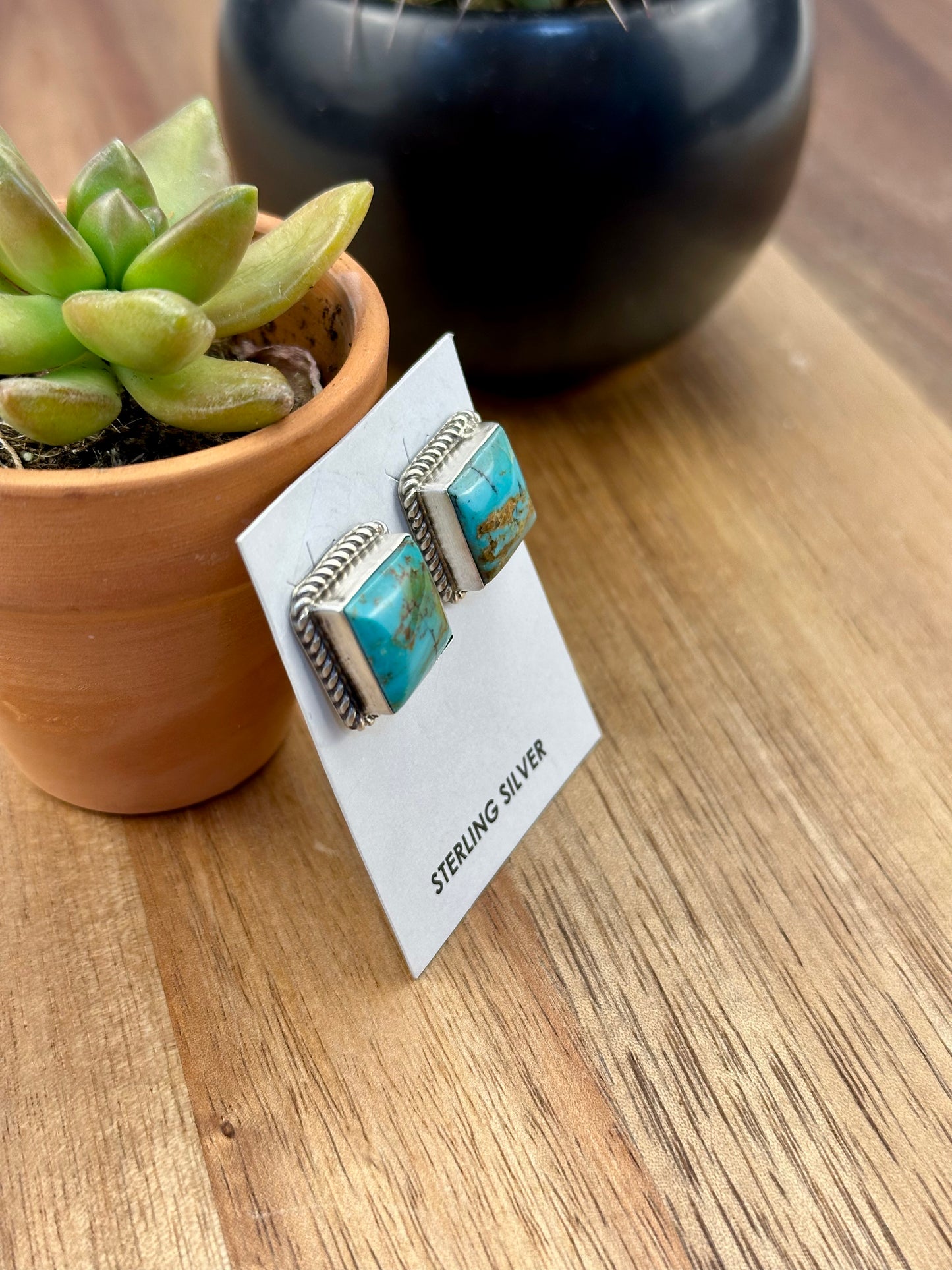 Kingman Turquoise Square Stud Earrings