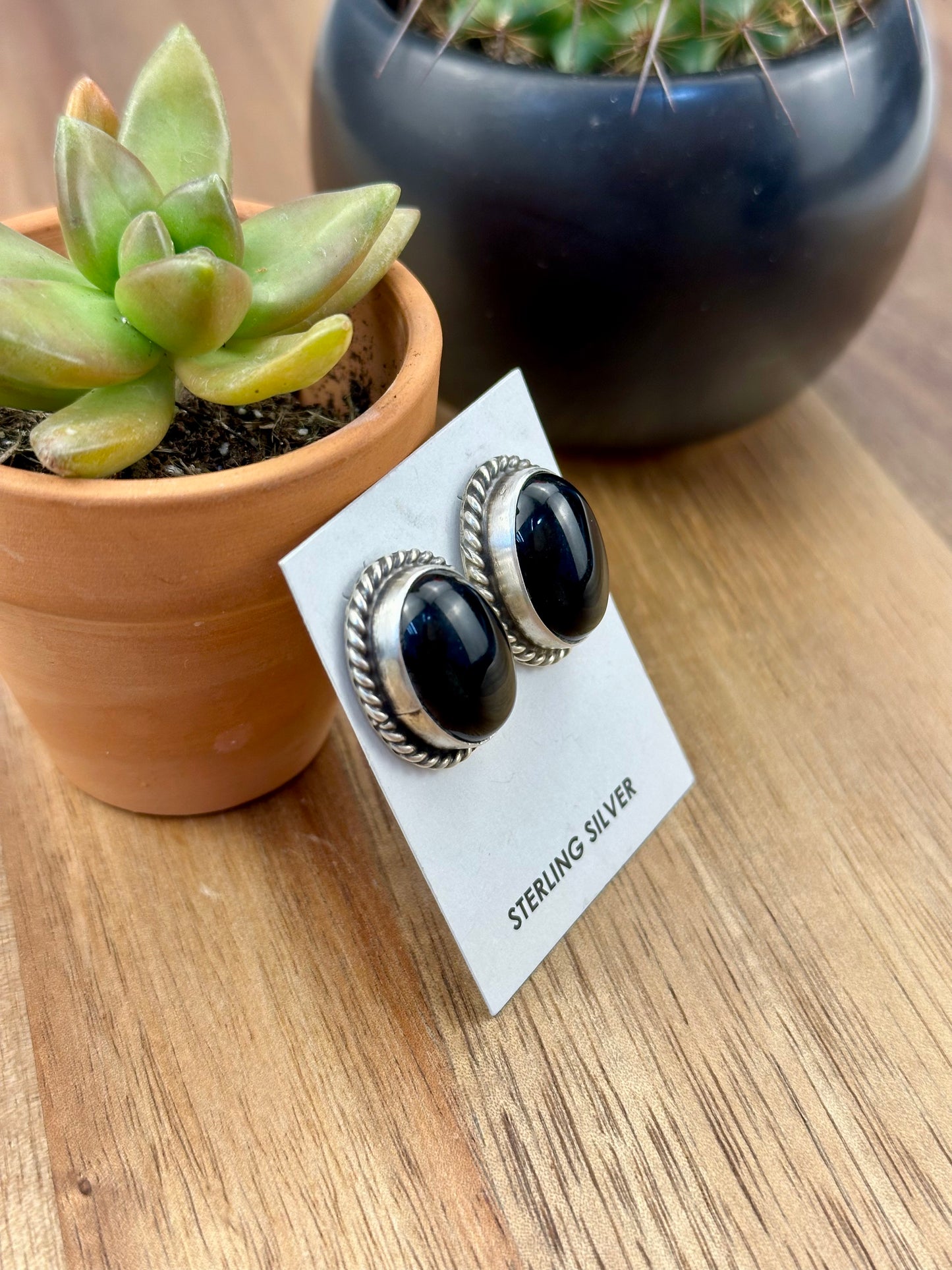 Black Onyx Oval Stud Earrings