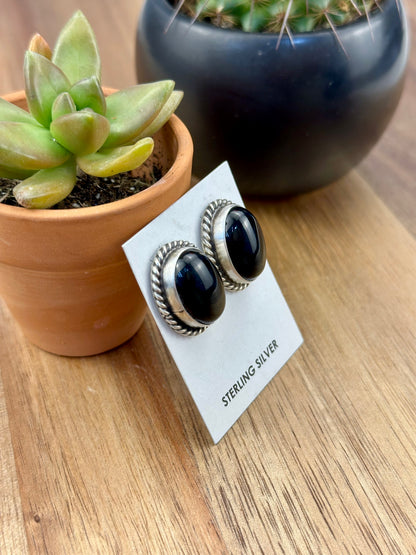 Black Onyx Oval Stud Earrings