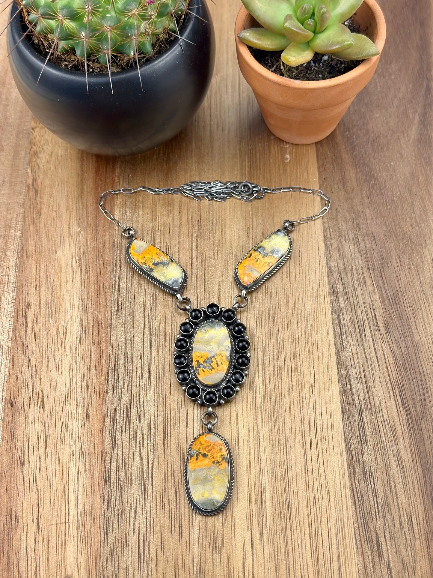 Bumblebee Jasper & Black Onyx Sterling Lariat