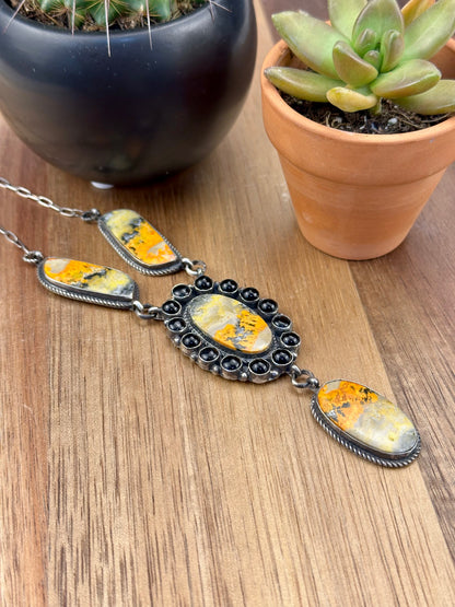 Bumblebee Jasper & Black Onyx Sterling Lariat