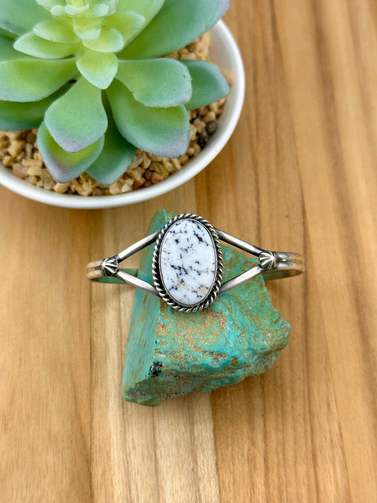 White Buffalo Oval Sterling Silver Cuff