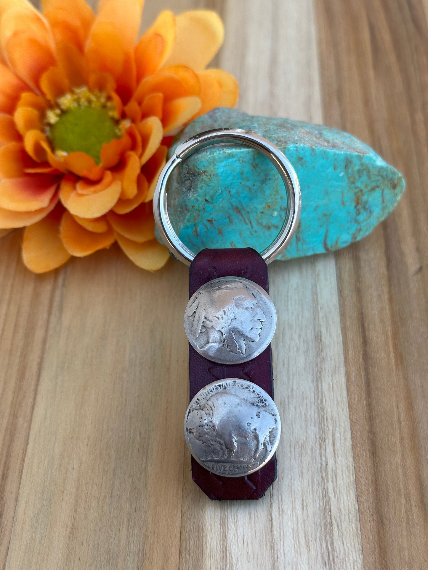 2 Buffalo Coin Keychain Maroon