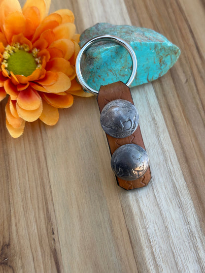 2 Buffalo Coin Keychain Brown