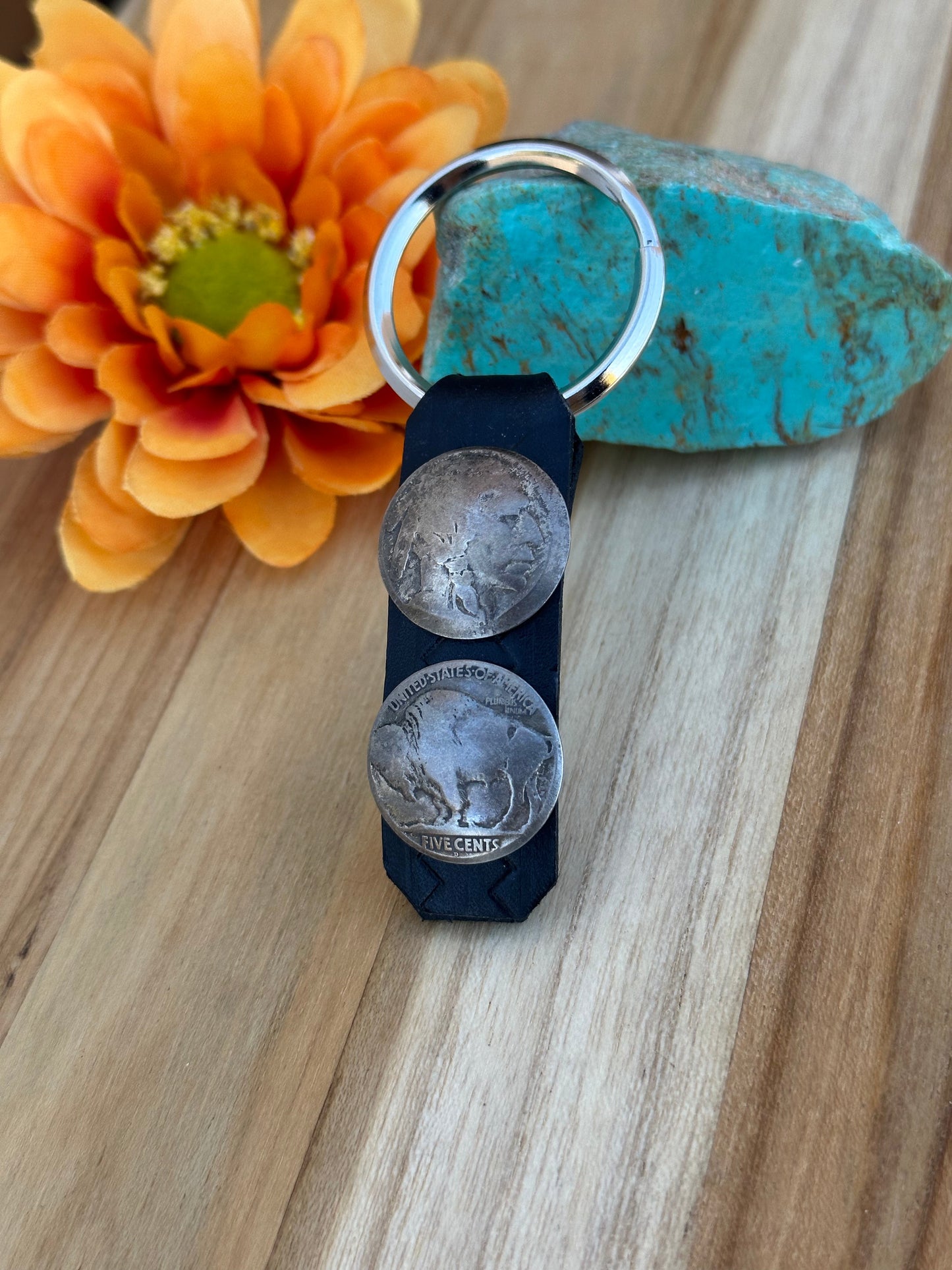 2 Buffalo Coin Keychain Black