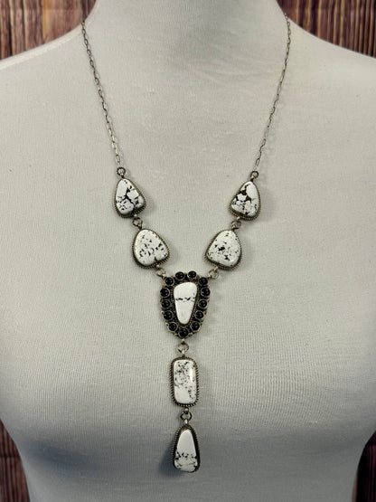 White Buffalo & Onyx Sterling Lariat Necklace