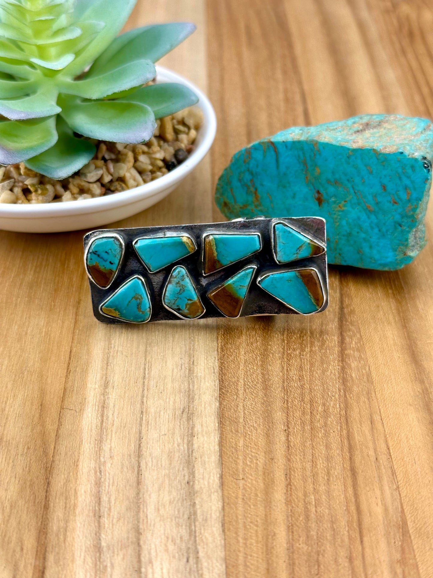 Kingman Turquoise Cluster Sterling Belt Buckle