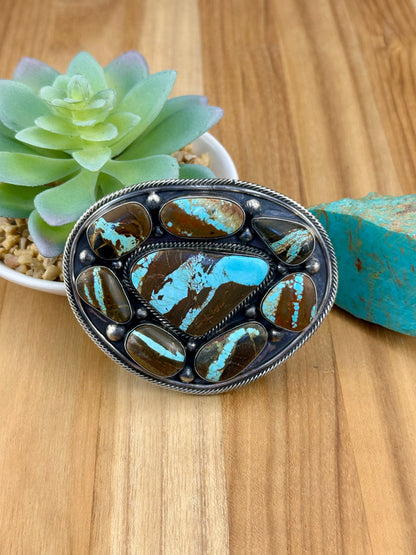 #8 Turquoise Cluster Sterling Belt Buckle