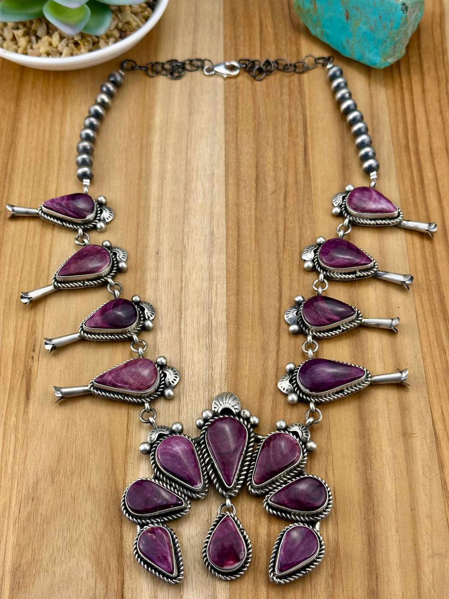 Purple Spiny Squash Blossom Necklace