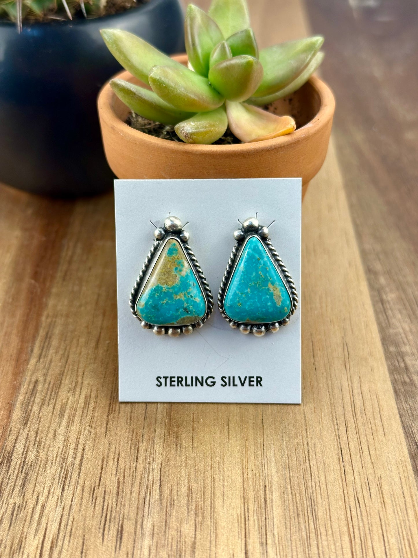 Kingman Turquoise Triangle Sterling Earrings