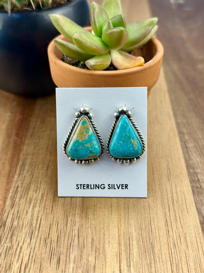 Kingman Turquoise Triangle Sterling Earrings