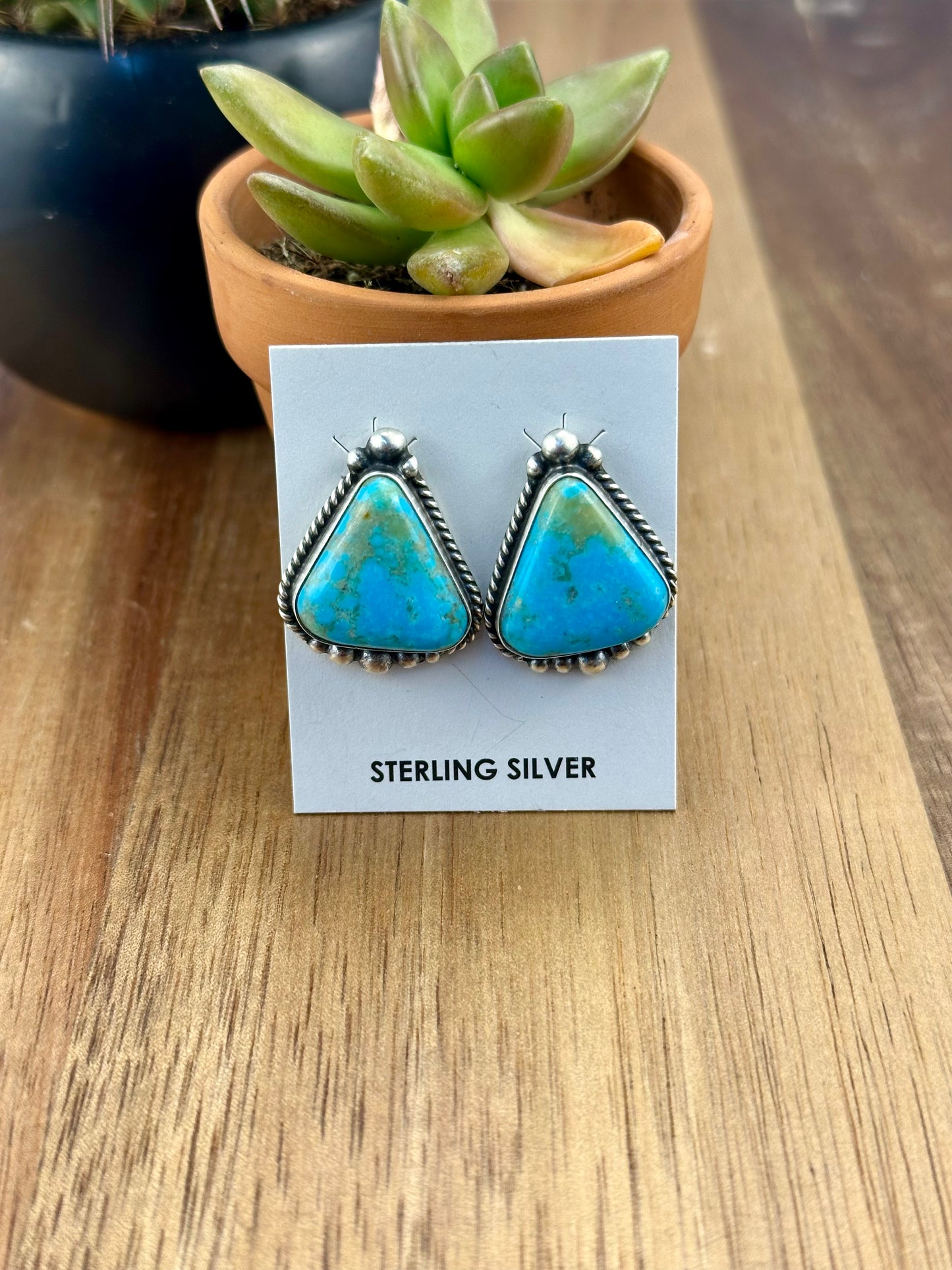 Kingman Turquoise Triangle Sterling Earrings
