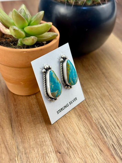 Kingman Turquoise Teardrop Sterling Earrings