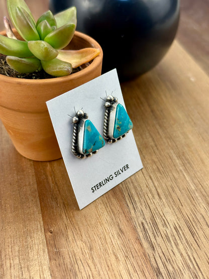 Kingman Turquoise Triangle Sterling Earrings