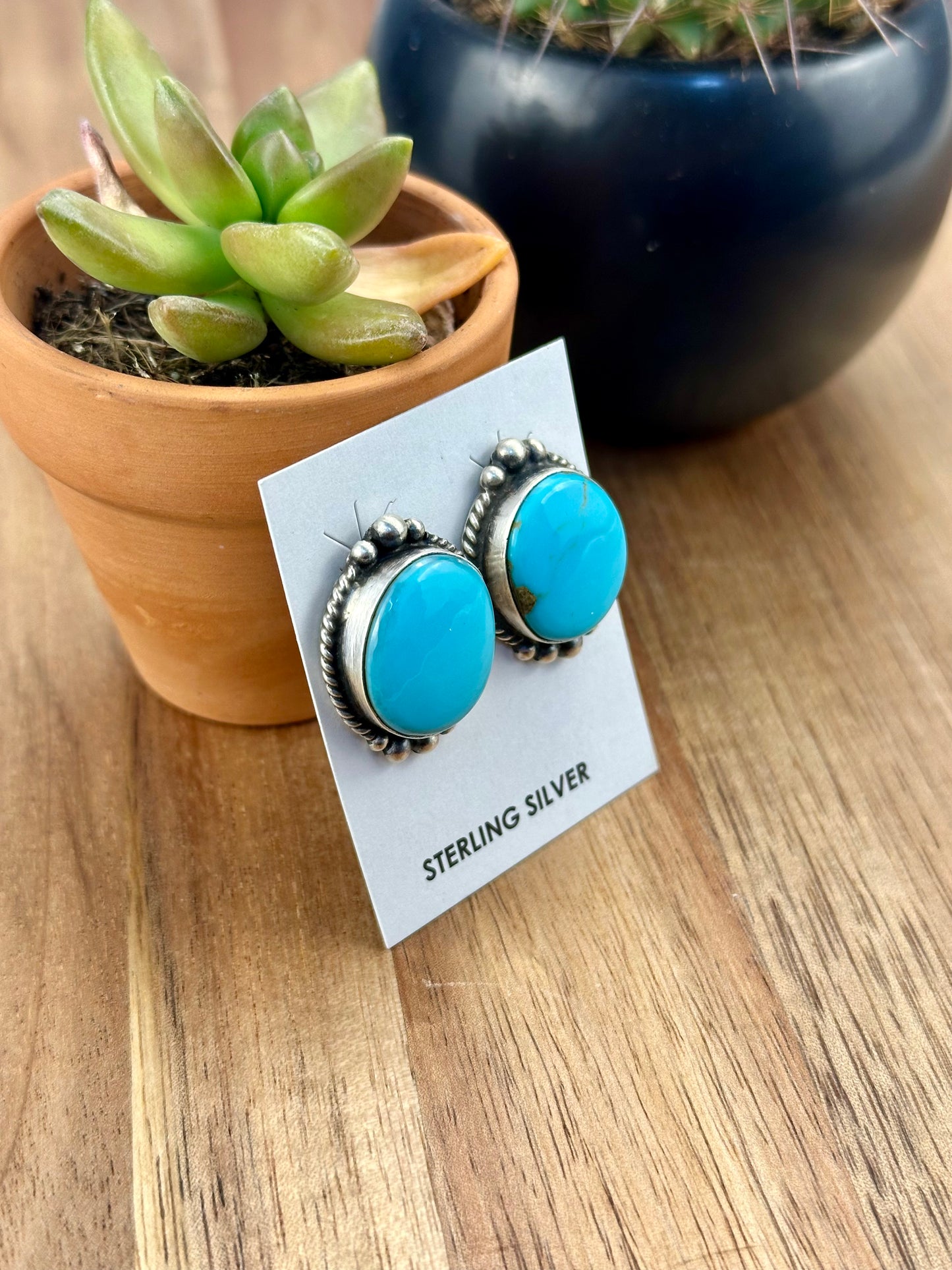 Kingman Turquoise Oval Sterling Earrings