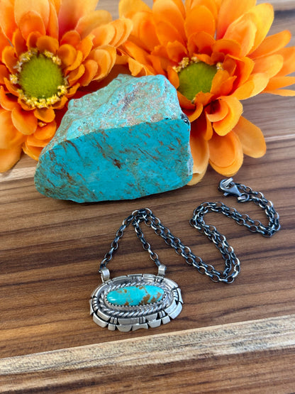 Kingman Turquoise Oval Sterling Silver Necklace