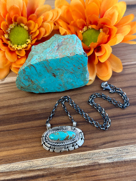 Kingman Turquoise Oval Sterling Silver Necklace
