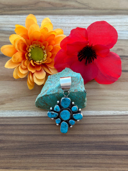 Kingman Turquoise Cluster Sterling Silver Pendant