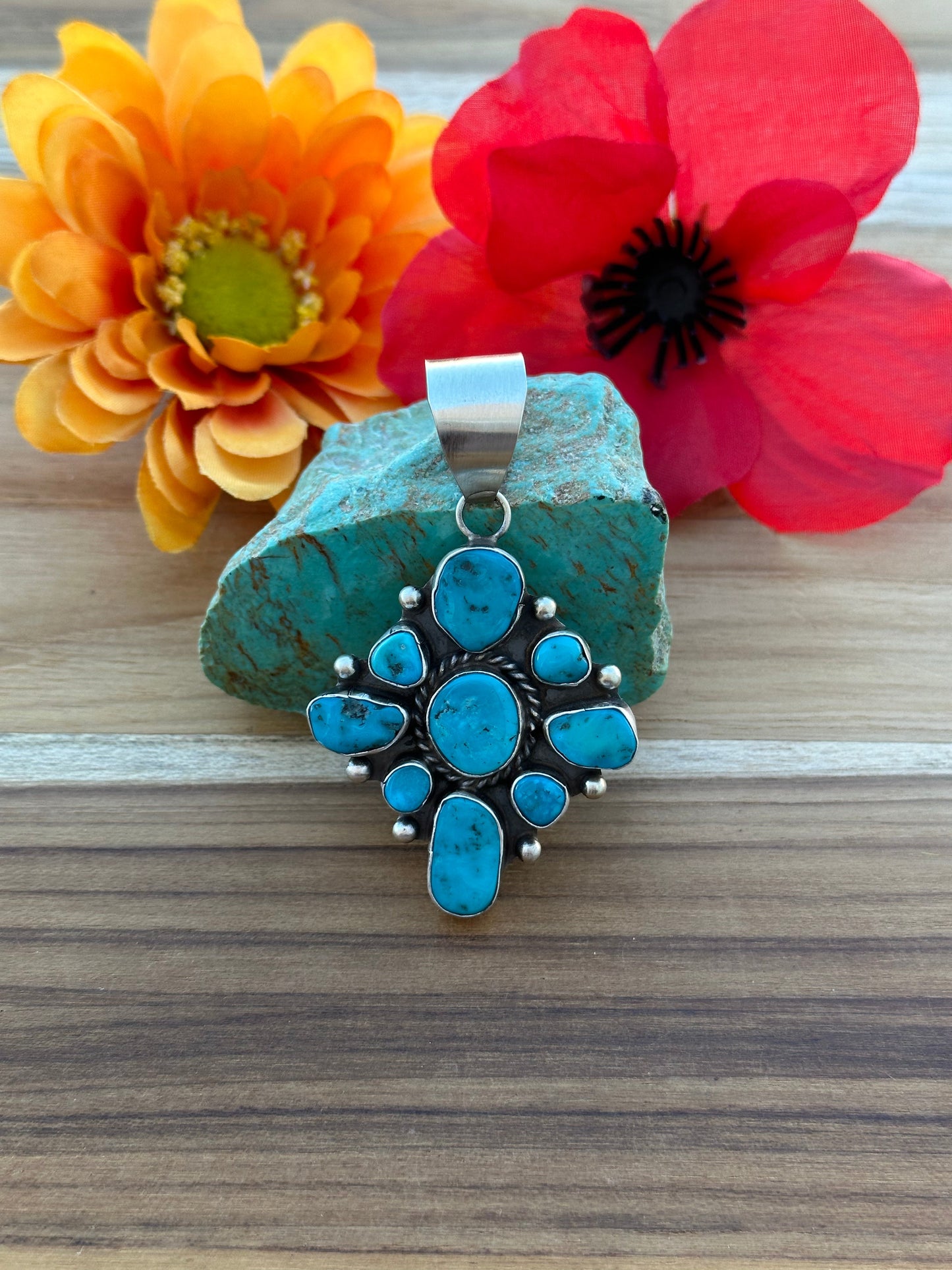Kingman Turquoise Cluster Sterling Silver Pendant