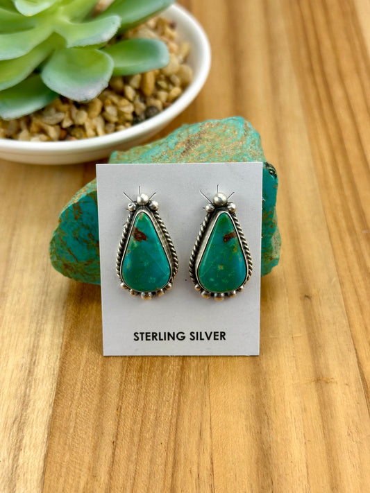 Kingman Turquoise Teardrop Sterling Studs