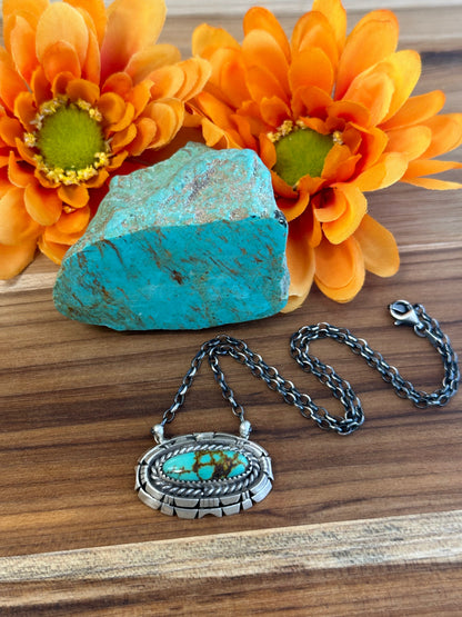 Kingman Turquoise Oval Sterling Silver Necklace