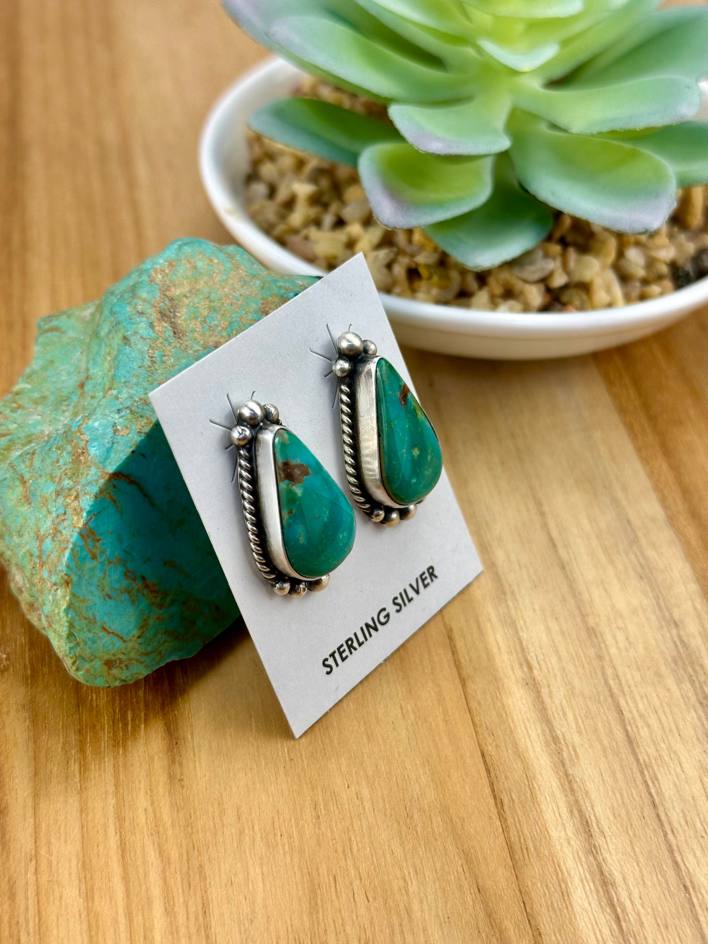 Kingman Turquoise Teardrop Sterling Studs