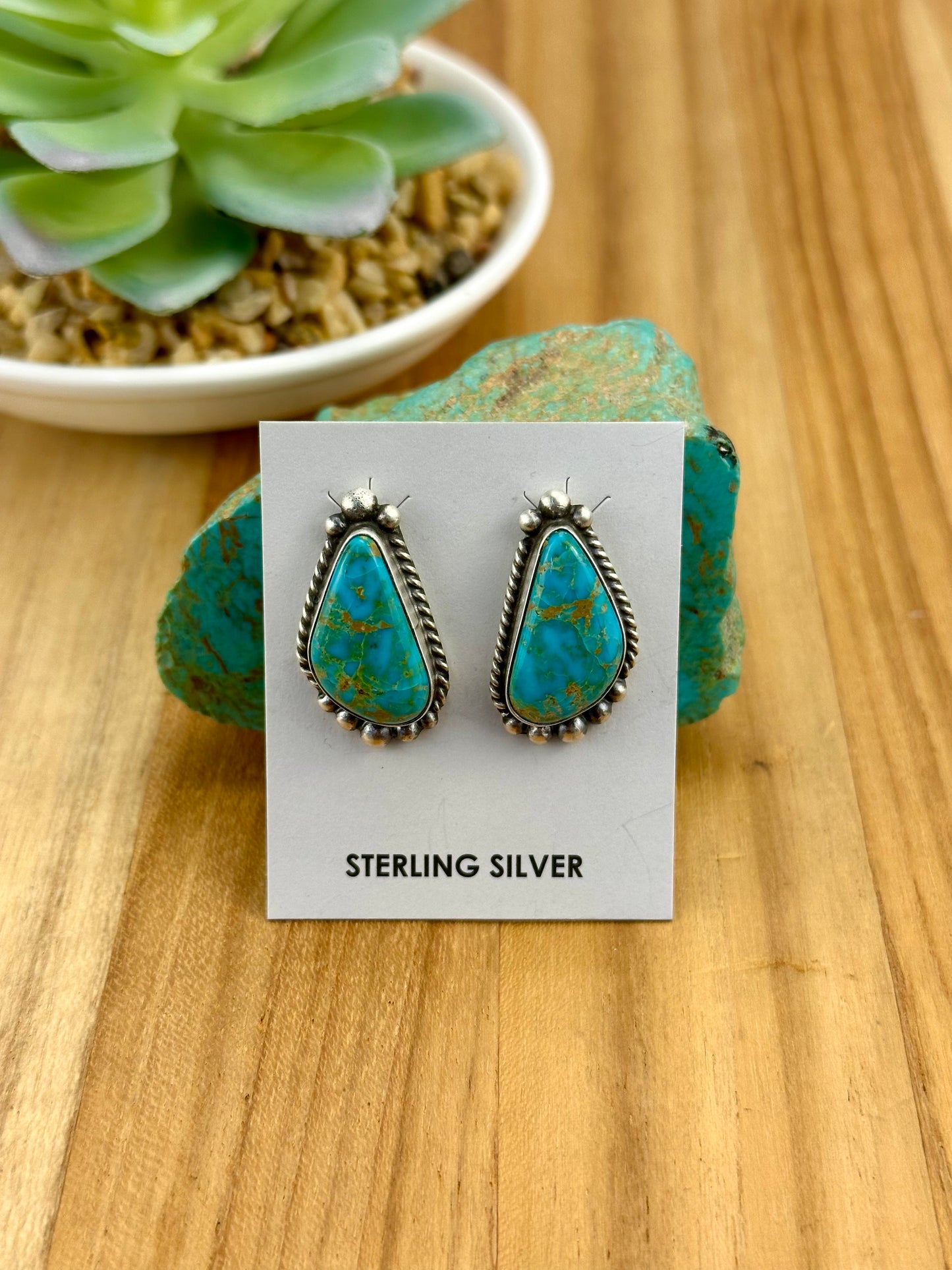 Kingman Turquoise Triangle Sterling Studs
