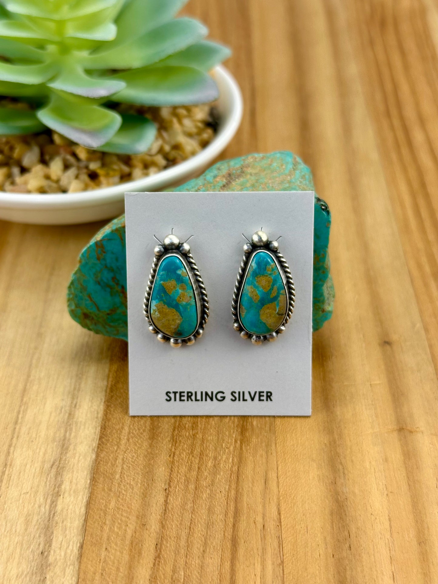 Kingman Turquoise Teardrop Sterling Studs
